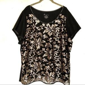 Lane Bryant Sequin Shirt Women Black Short Sleeve Sheer Pullover Top Size 22 24